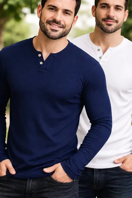 Kit com 2 Camisetas Henley Slim