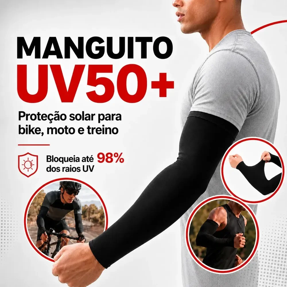 Manguito Uv50+ Proteção Solar Compressão Para Ciclismo Corrida Bike Moto Academia Treino Esportivo…