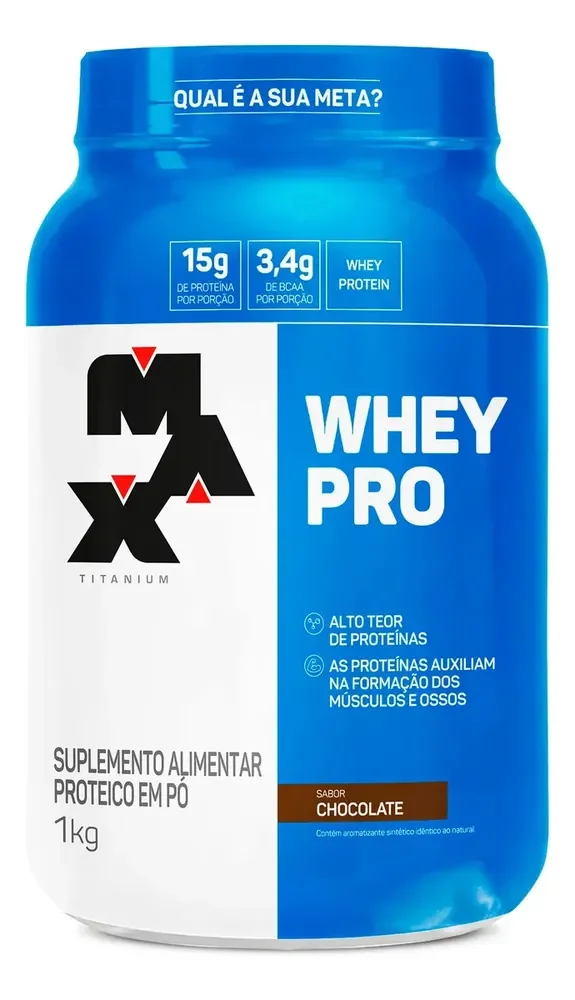 Whey Protein 1kg Whey Pro Max Titanium Sabor Chocolate BCAA e Aminoácidos