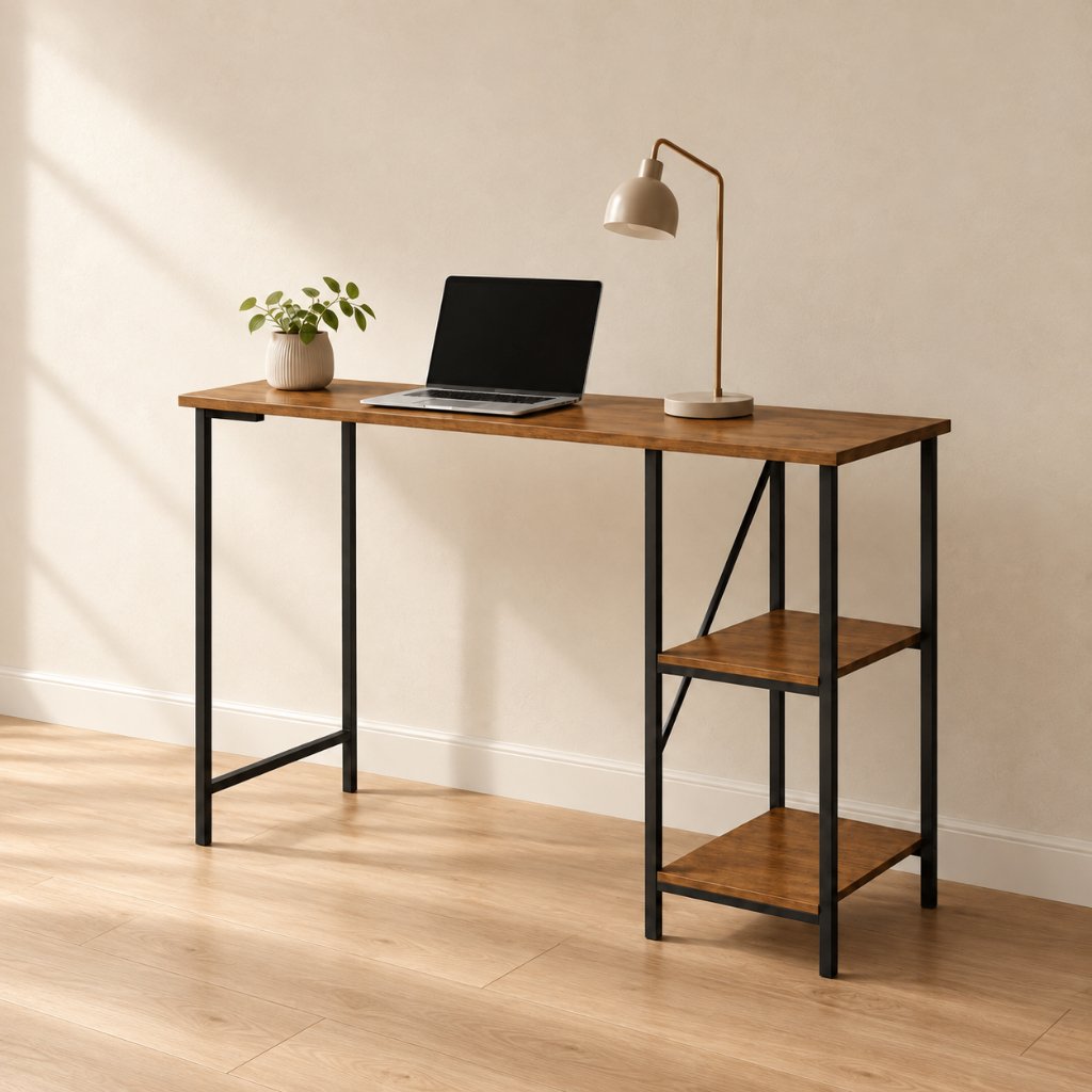 Mesa Escrivaninha Star 110cm 2 Prateleiras Reversíveis KLM Móveis para Home Office e Estudo