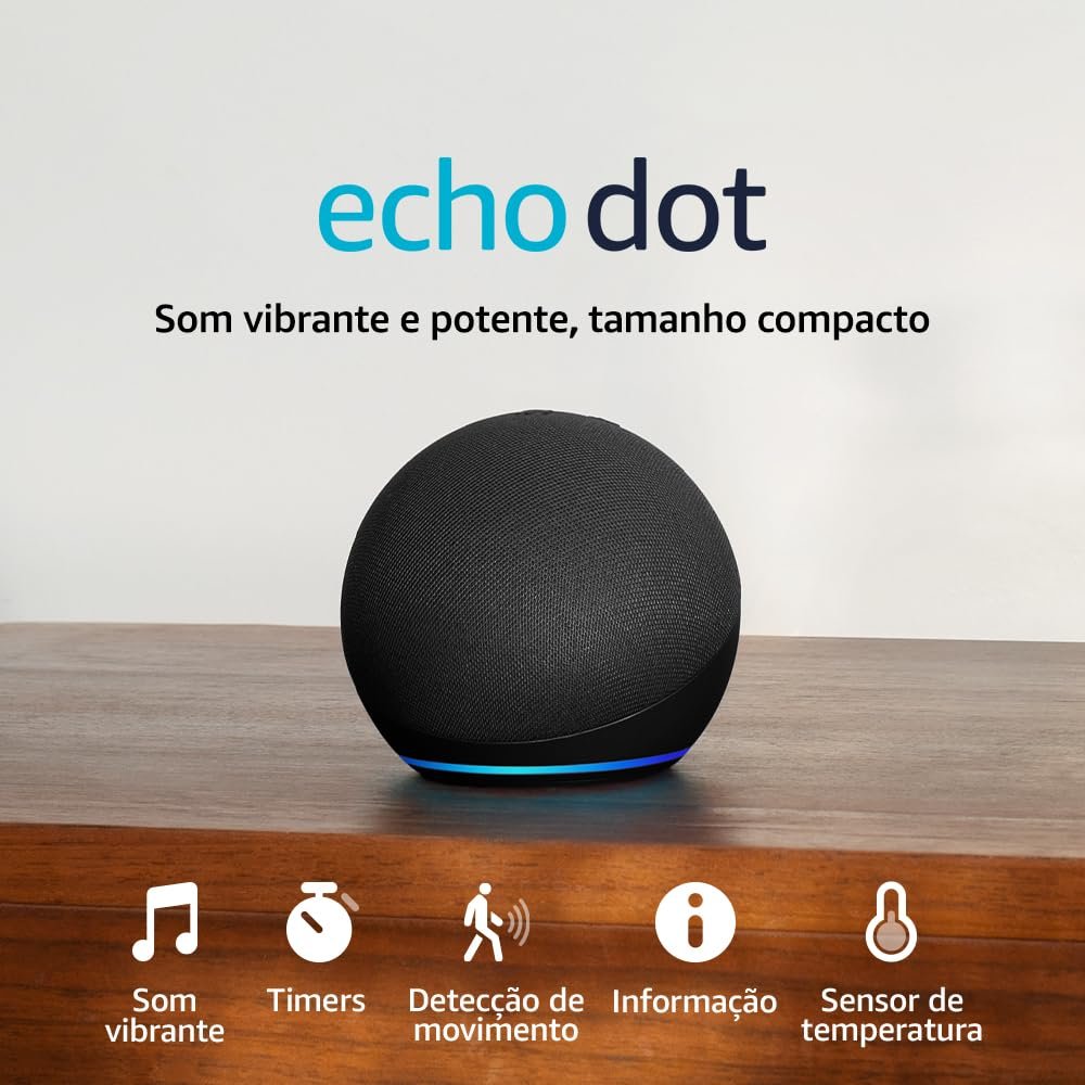 Echo Dot (Geração mais recente) | Smart speaker com Alexa, som vibrante e potente, Wi-Fi e Bluetooth | Cor Preta, com Acesso Antecipado à Alexa+