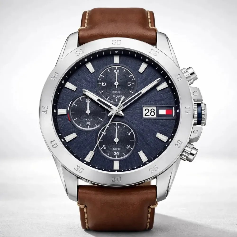 Relogio Masculino Tommy Hilfiger De Couro Marrom Com Cronografo