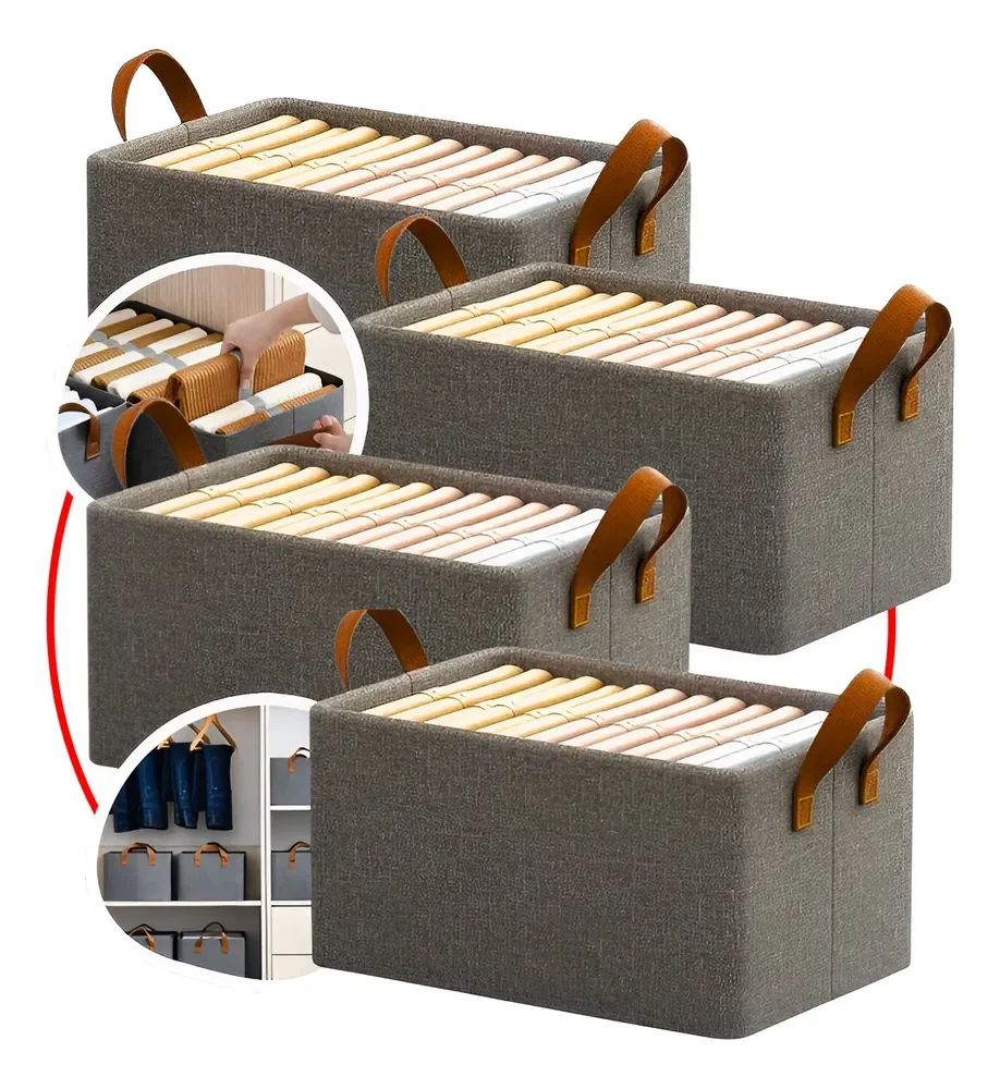 Kit com 4 Caixas Organizadora De Guarda Roupa Cesto Gaveta Dobrável