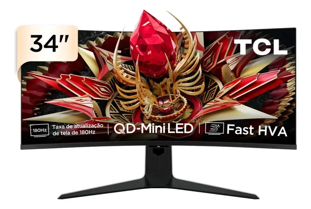 Monitor Gamer Curvo TCL 34 Polegadas QLED Mini LED WQHD R83Q 180Hz 1ms (GtG) HDR 1400 nits 34R83Q