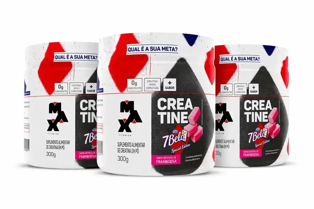 ✨Creatina 7 Belo 300g Creatina Monohidratada Sabor Framboesa Kit 3 Força Energia Alta Performance Treino✨️