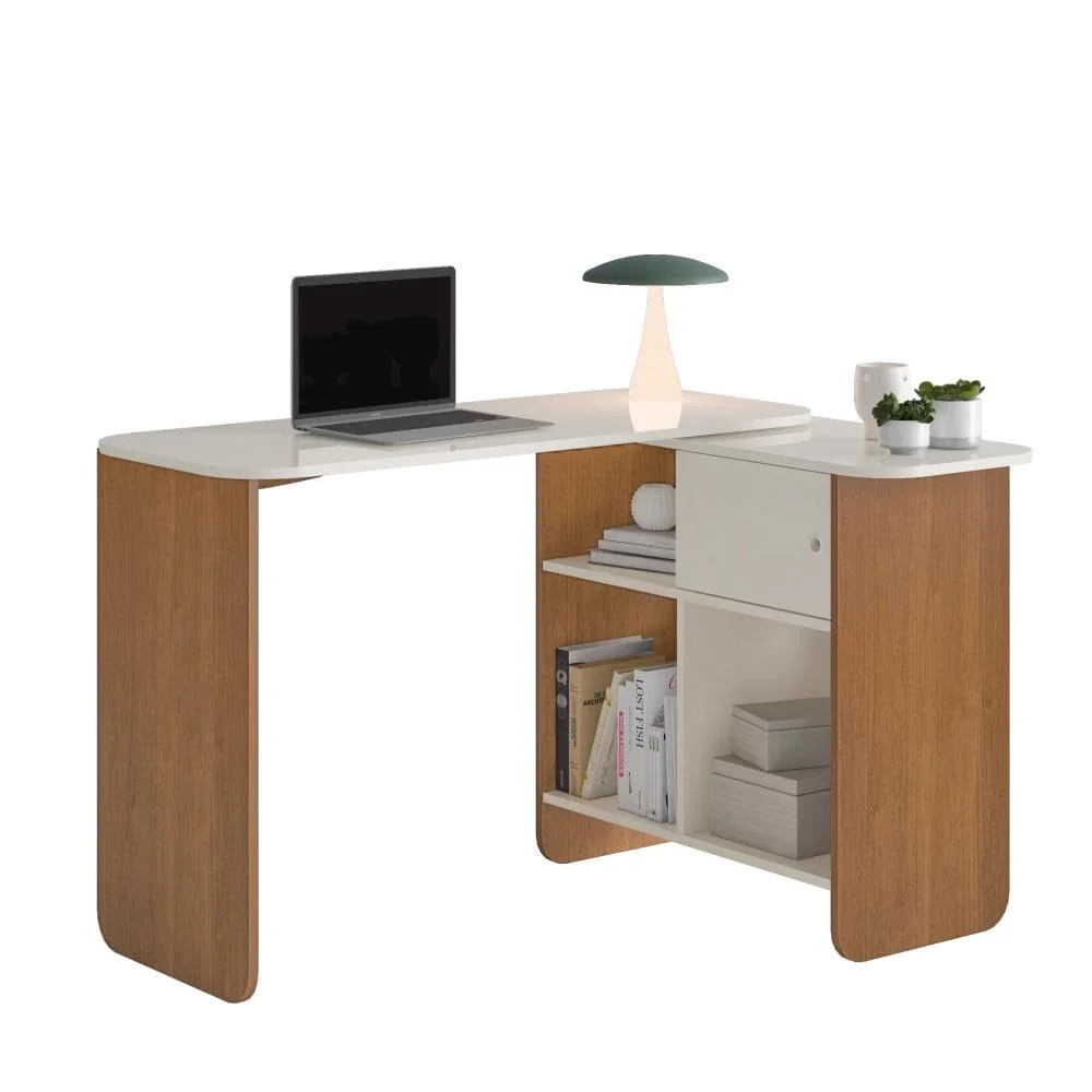 ESSA MARCA É ÓTIMA 🤩 Escrivaninha em L, reta ou fechada Tampo com rotação 4 nichos NOMAD Cor Cinamomo/Off White - Artely