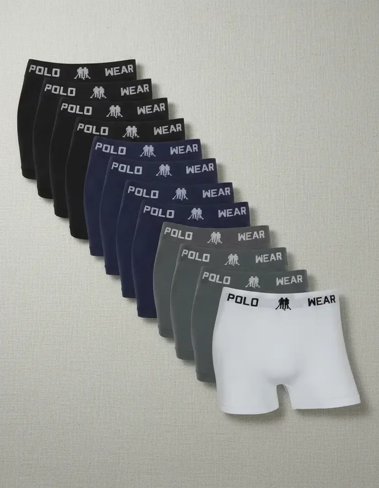 Kit 12 Cuecas Boxer Polo Wear Masculino Microfibra Sortida Branco, Cinza, Preto E Azul Marinho Liso P