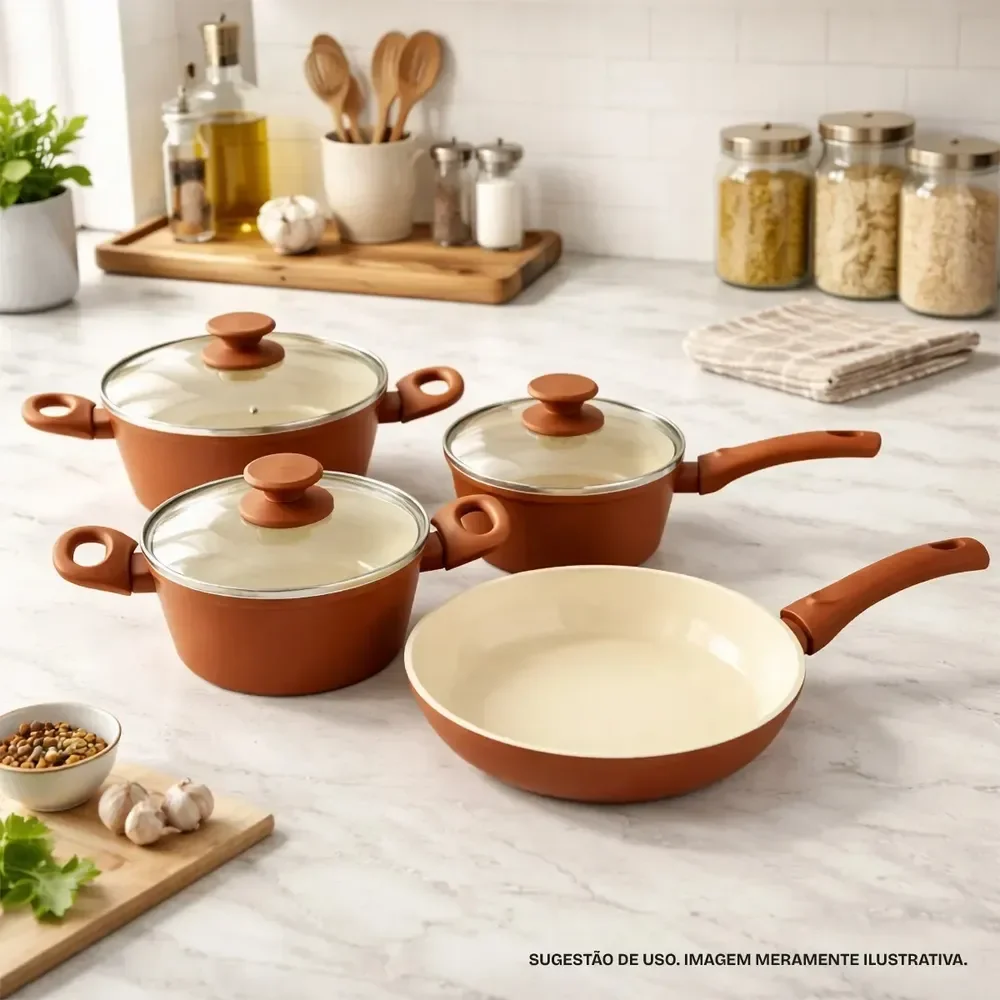 🛍️ Jogo Panelas 4 Pecas De Induco Cermica Antiaderente Terracota Jhamba
