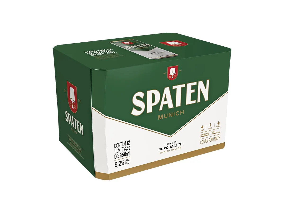 🛒 Cerveja Spaten, Puro Malte, Lata 350ml, Pack com 12 unidades