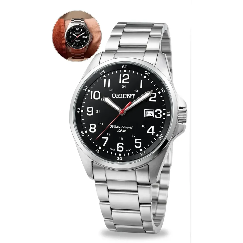 ⚫️ Relógio de pulso Orient MBSS1171 com corria de aço fundo preto
