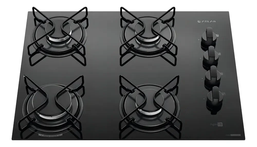 Cooktop 4 Bocas Atlas Agile Up Mesa Vidro Mega Chama Bivolt