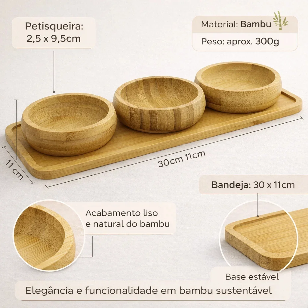 ✨Conjunto de Petisqueira de Bambu com 3 Peças