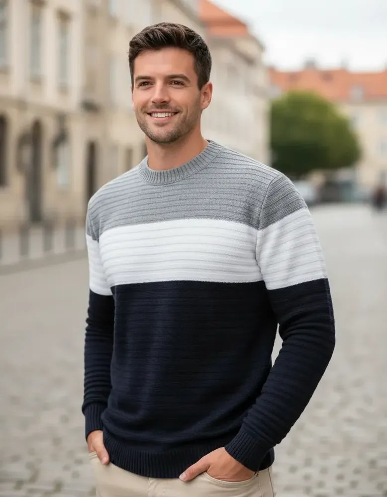 Suéter Masculino Blusa De Frio Lã Tricô Texturizado Premium Prata Casaco Masculino Térmico (P ao GG)