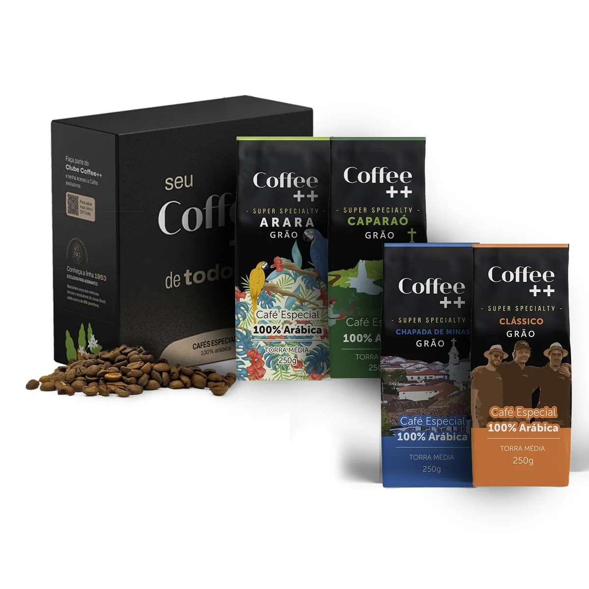 Kit 4 Pacotes Café Especial Em Grãos Coffee Mais Clássico, 250g, Chapada e Arara