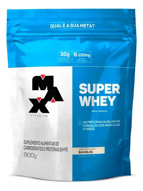 Super Whey Protein Refil 900g Max Titanium Sabor Morango