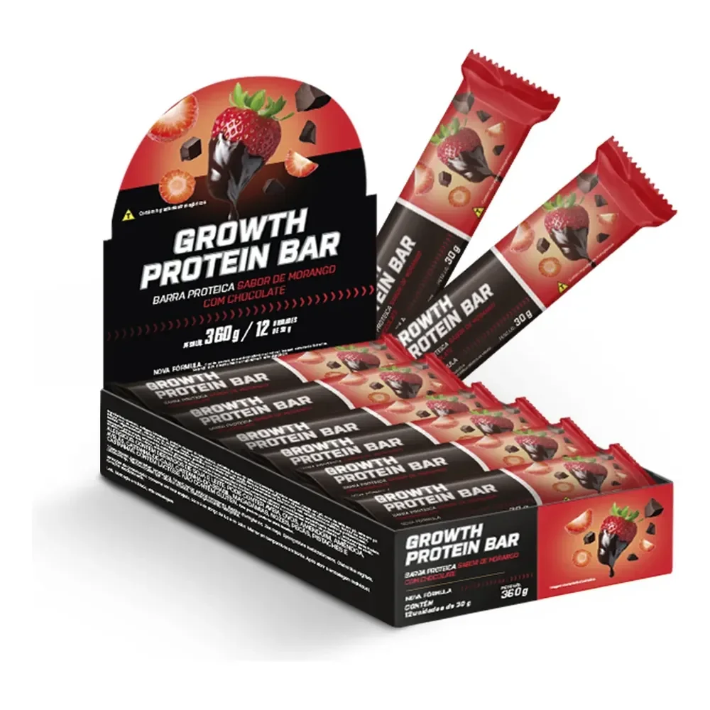 ✨Barra De Proteína (cx. 12 Unid.) Growth Supplements - Sabor Morango Com Chocolate Chocolate/morango✨️