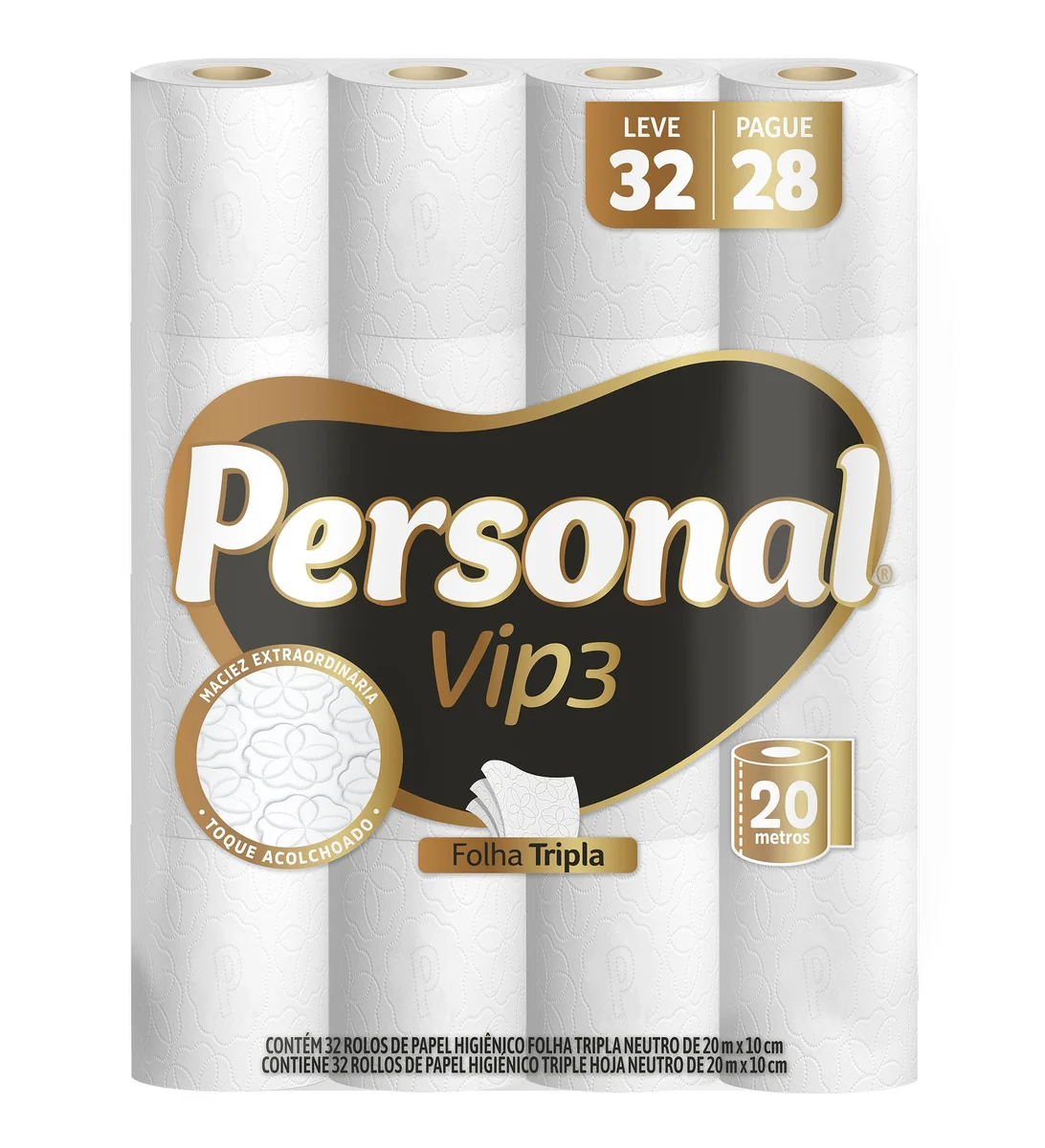 Personal Papel Higiênico Vip Folha Tripla, 32 Rolos De 20M