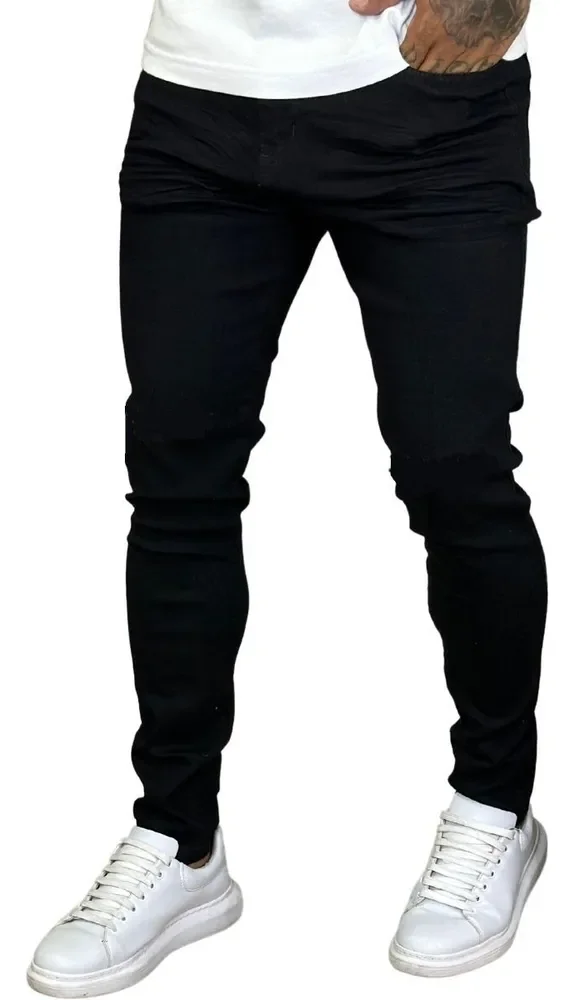 Calça Skinny Preta Masculina Jeans Com Elastano Lycra
