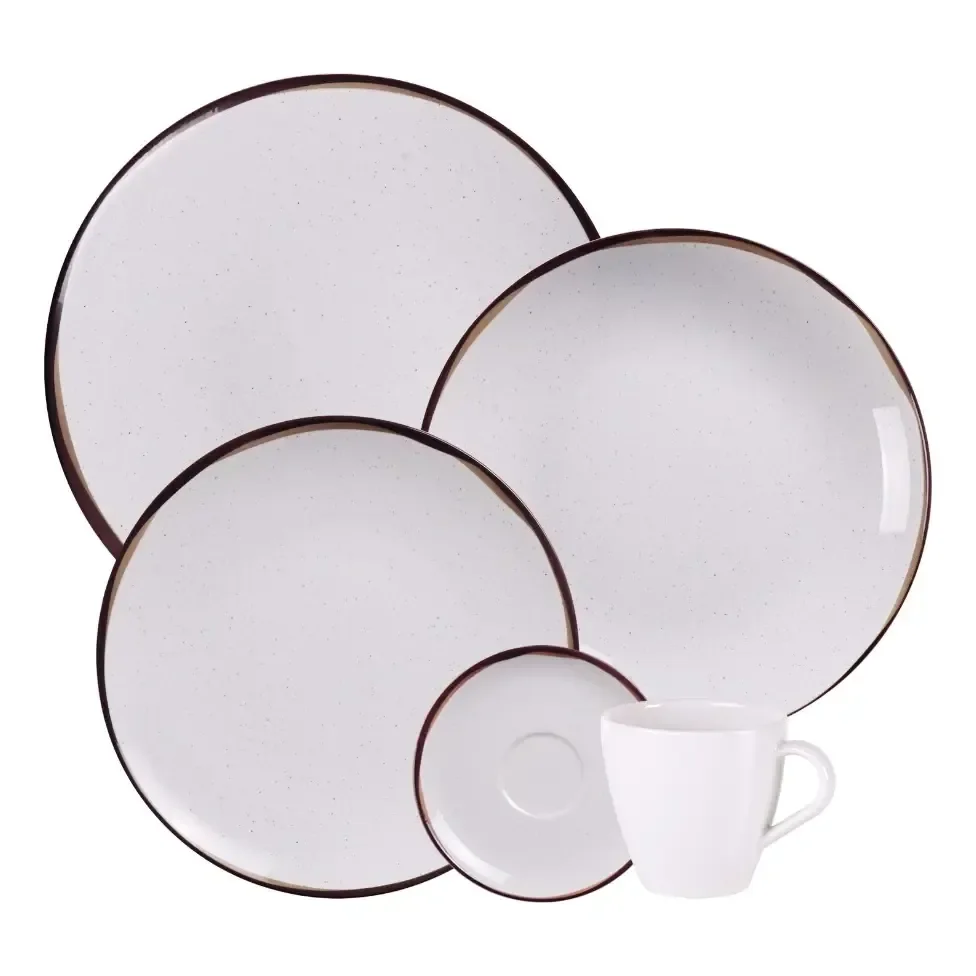 TRAMONTINA 🔝 Aparelho De Jantar Canyon Em Porcelana Decorada 20 Peças Tramontina Off-white/branco/bege/marrom Filete