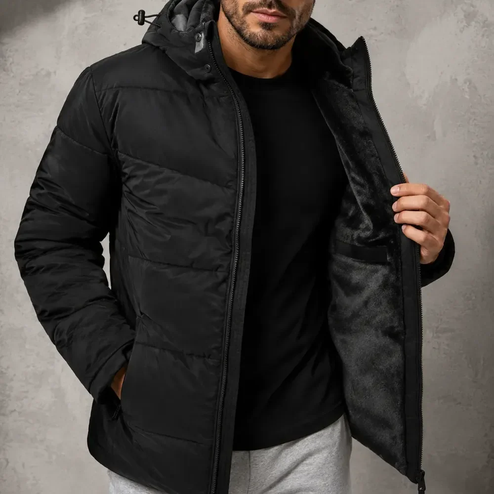 Jaqueta Puffer Térmica com Capuz Forro