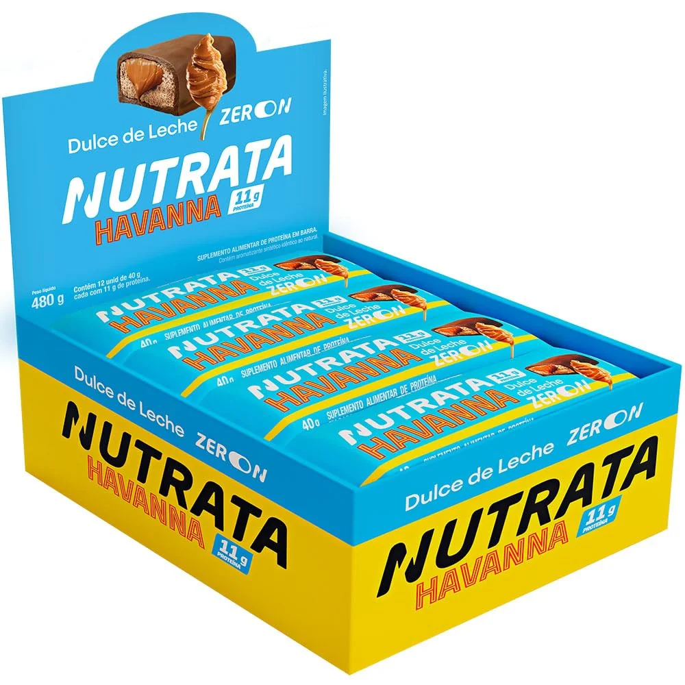BARRINHA DA NUTRATA 🔝 BARRA PROTEICA NUTRATA HAVANNA ZERO GREGO BAR DOCE DE LEITE DISPLAY C/ 12 Un