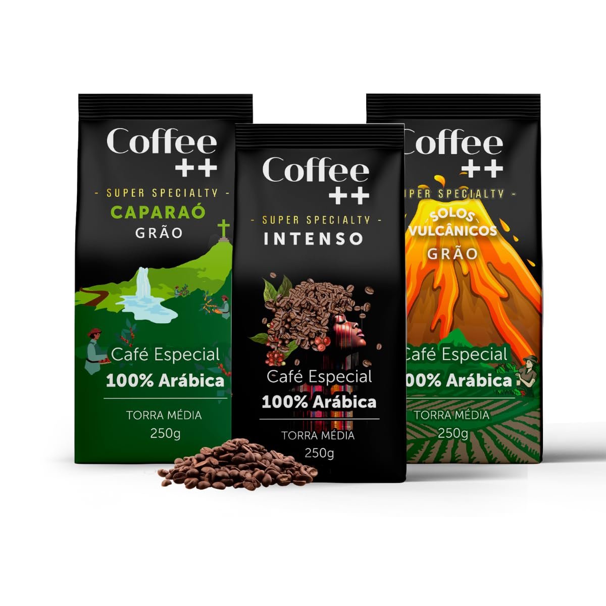 Kit 3 Pacotes Café Especial em Grãos Coffee Mais Variedades: Caparaó, Intenso e Solos Vulcânicos…