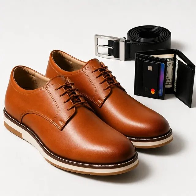 ⚫️ Sapato Oxford Social Masculino Em Couro Com Cadarço E Cinto