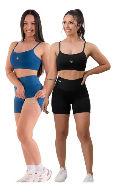Bermuda E Top Conjunto Fitness Zero Transparencia Kit 4 Peça