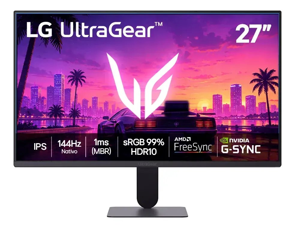 LG UltraGear Monitor Gamer 27" IPS, 144Hz Nativo, 1ms (MBR), Full HD (1920x1080), HDR10, NVIDIA G-SYNC - 27G411B