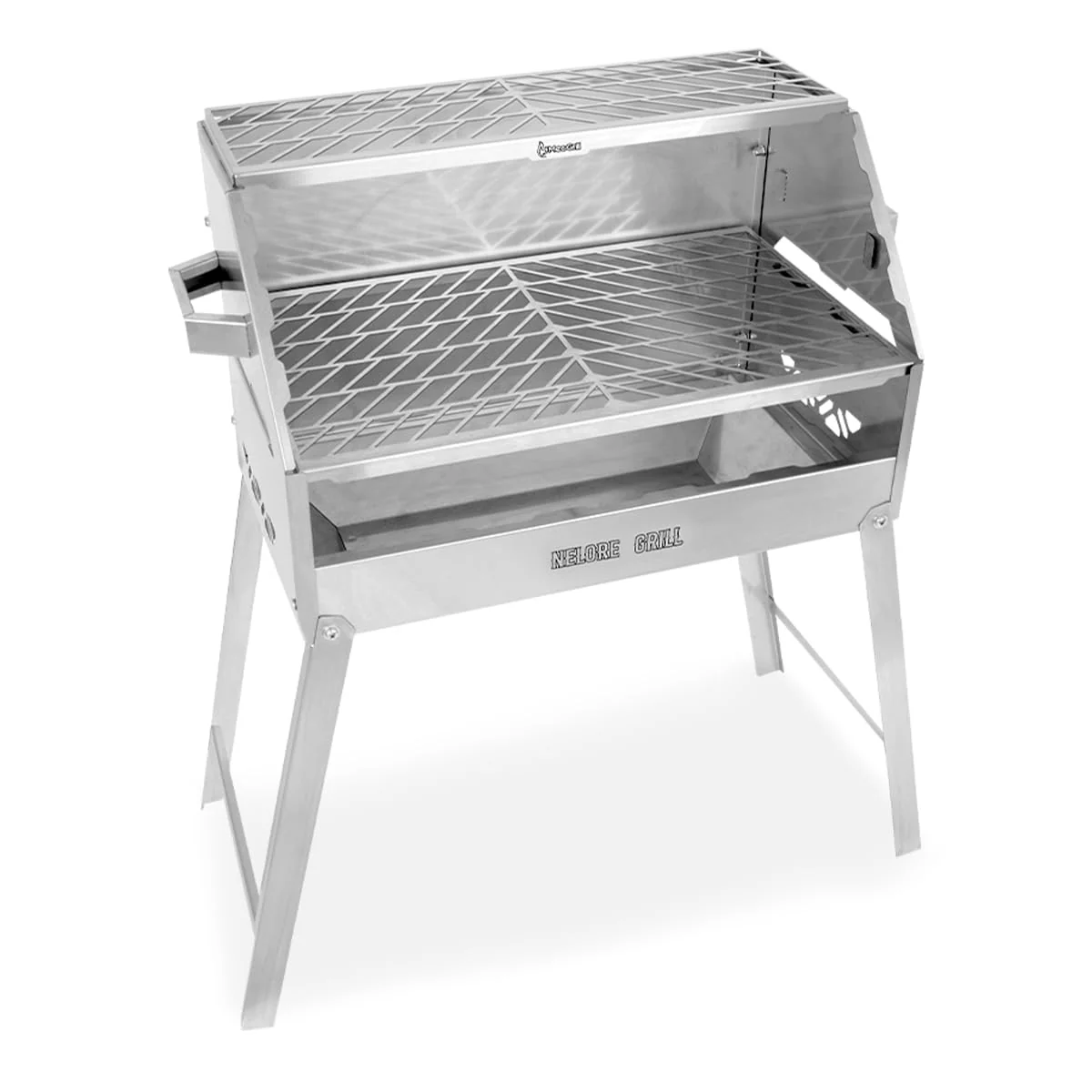 Churrasqueira a Carvo Pequena Porttil Ao Inox 304 Duas Grelhas Nelore Grill 50x30cm Desmontvel