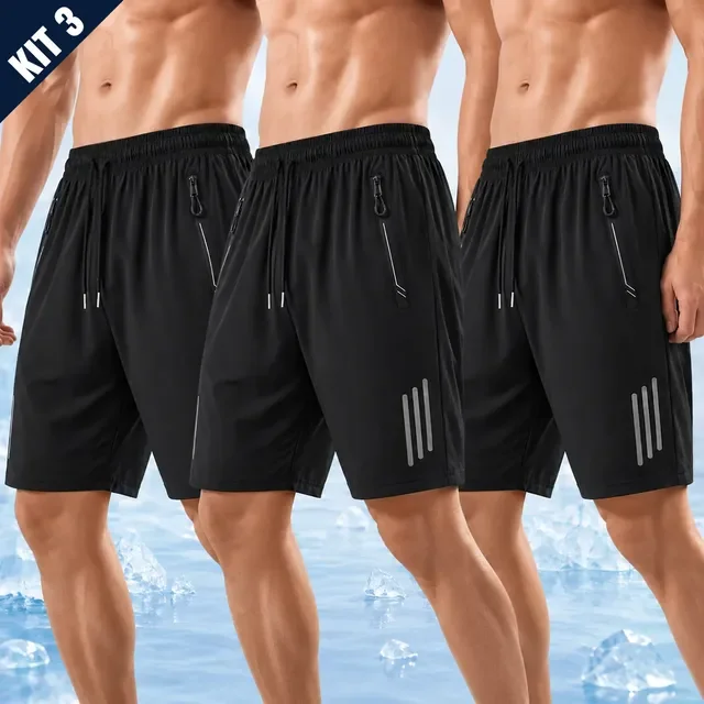 Kit com 3 Bermudas Dry Fit Secagem Rápida