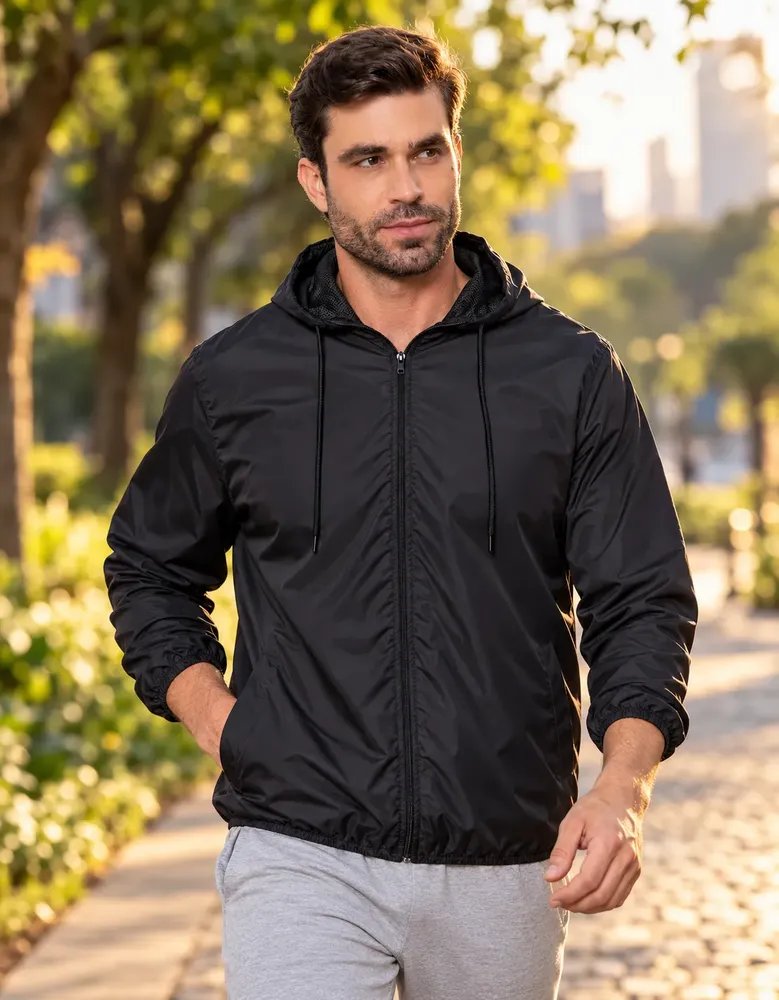 Jaqueta Corta Vento Masculina Impermeável Capuz Zíper Bolso (P ao GG)