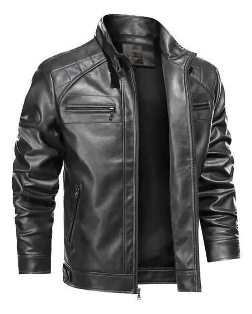Jaqueta De Couro Masculina Slim Forrada Sem Capuz (P ao G3)