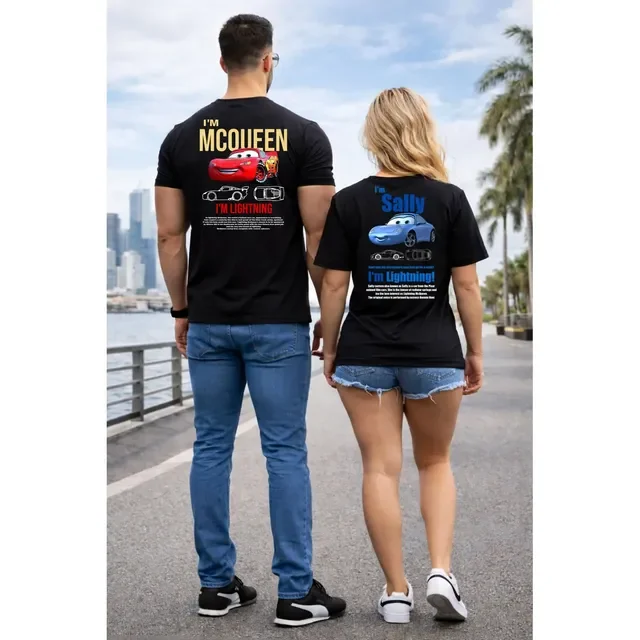 Kit Camiseta Relâmpago Mcqueen e Sally Carros