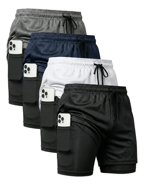 Kit 4 Shorts 2 em 1 Dryfit Compressão (P ao GG)