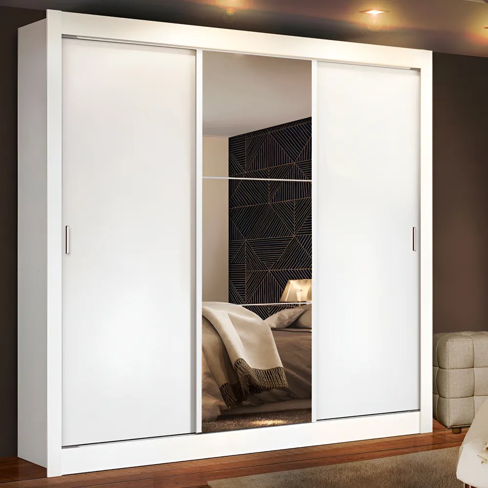 Guarda Roupa Casal Madesa Mônaco 3 Portas Correr Espelho Cor Branco 1093D81E