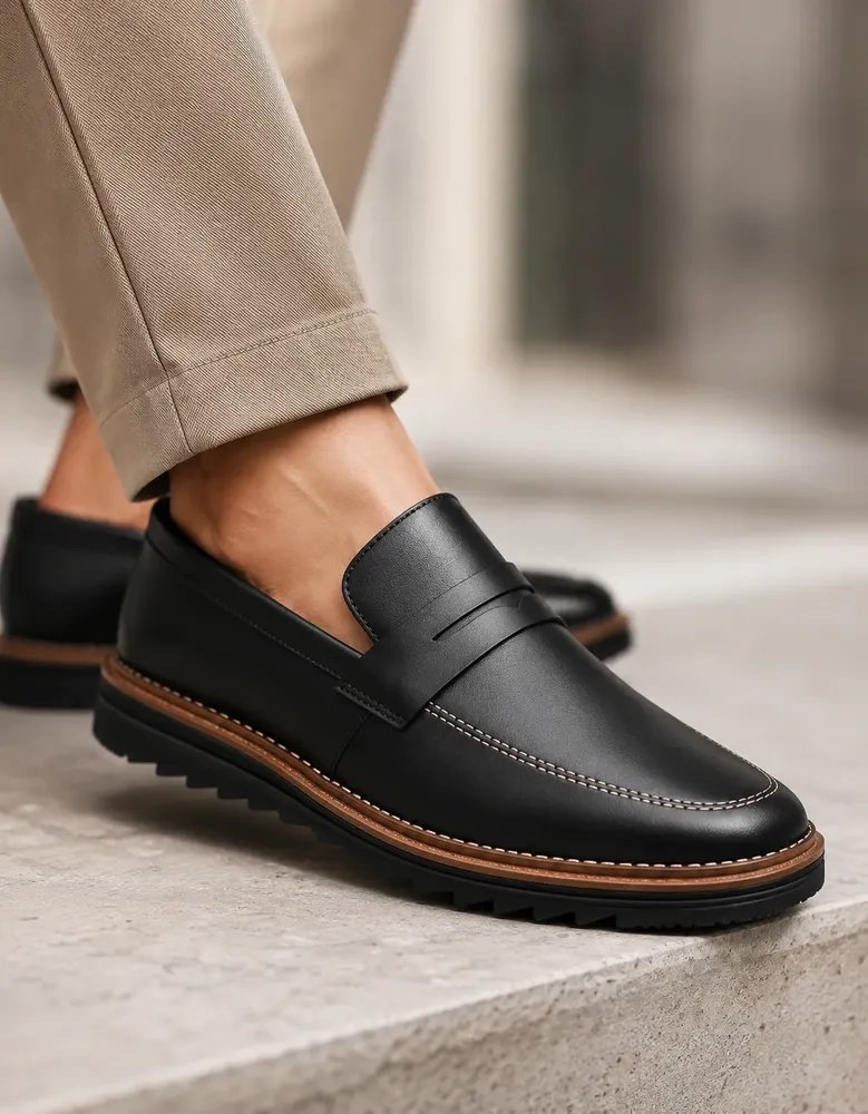 Mocassim Masculino Sapato Social Sola Tratorada Casual Preto Liso (37 ao 44)