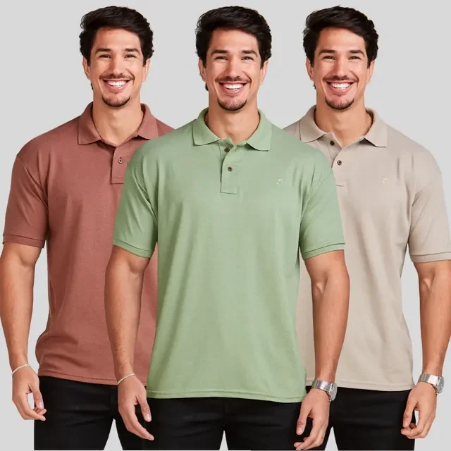 ⚫️ Kit 3 Camisas Masculinas Polo Piquet Casual Alta Qualidade