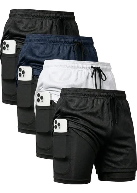 Kit 4 Shorts 2 Em 1 Duplo Dryfit Masculino Compressão Térmica (P ao GG)
