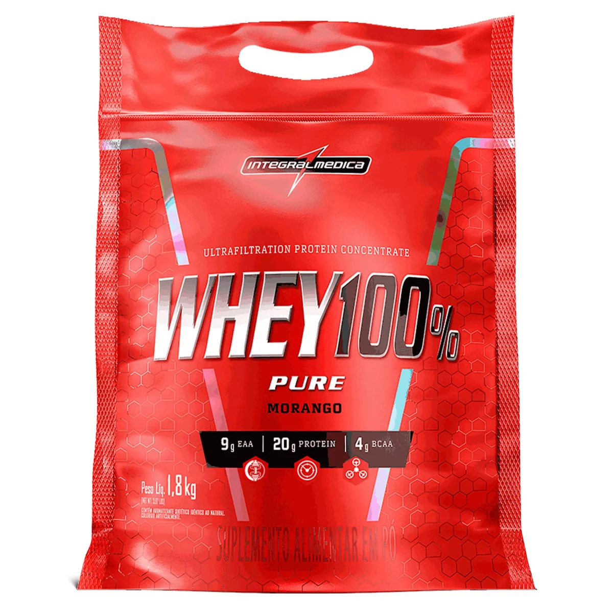 Integralmédica Whey 100% Pure Concentrado Morango 1,8kg | Praticidade para o consumo diário