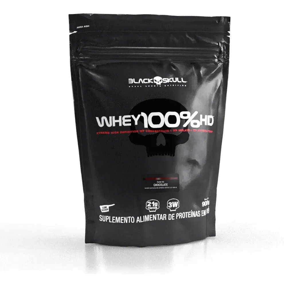 🔥Suplemento em pó Black Skull Whey 100% HD - Chocolate 900 g