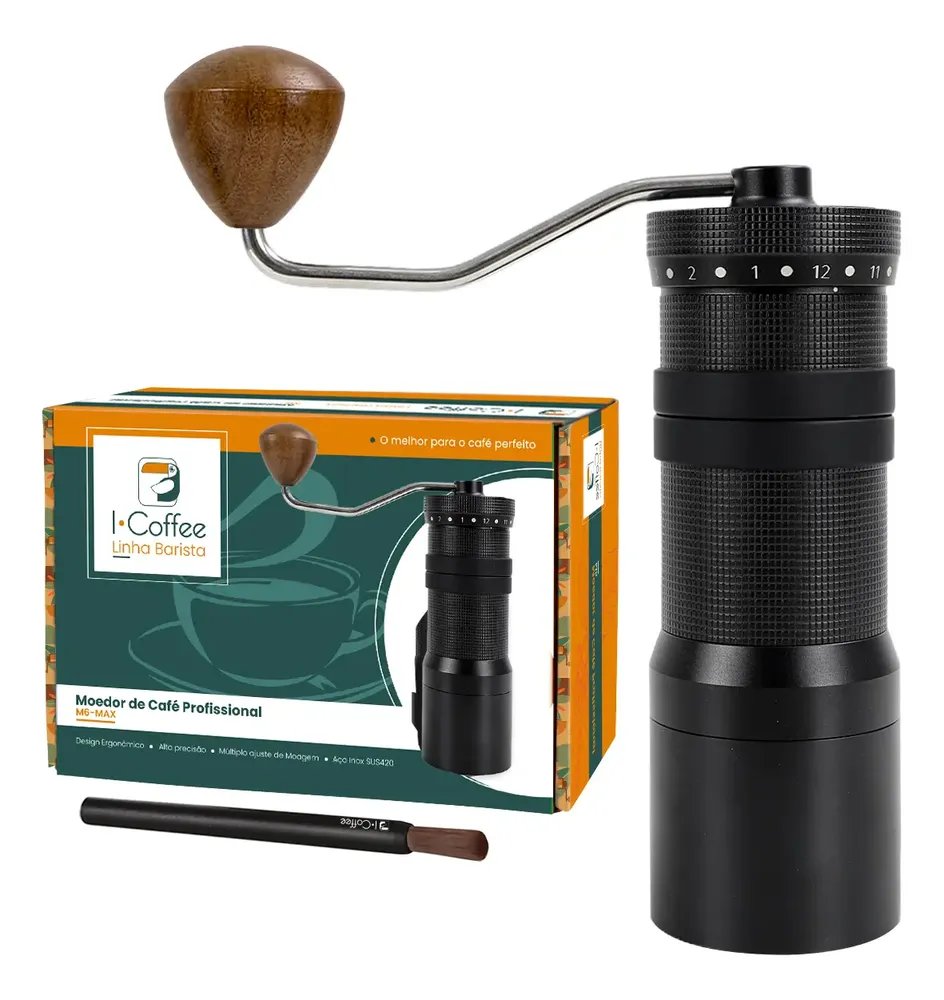 iCoffee Moedor Manual de Café Ajustável com Pincel M3PRO profissional (Preto 40g)
