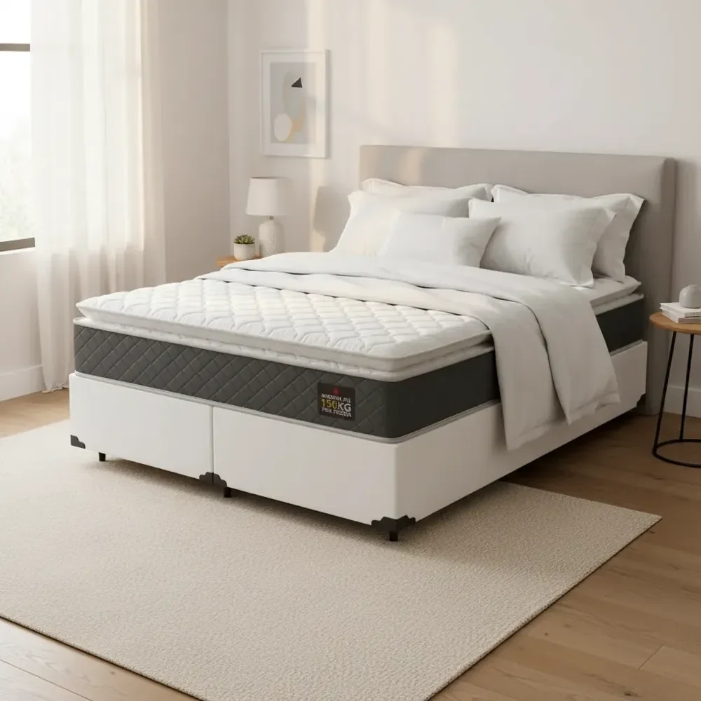 Cama Box King + Colchão E Espuma D45 Pillow Top Fort Comfort