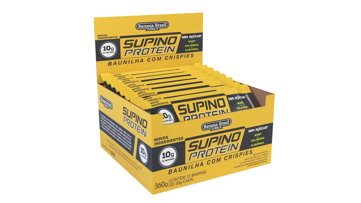 Banana Brasil Display Barra De Proteína Supino Protein Baunilha Com Crispies - 12 Unidades De 30G