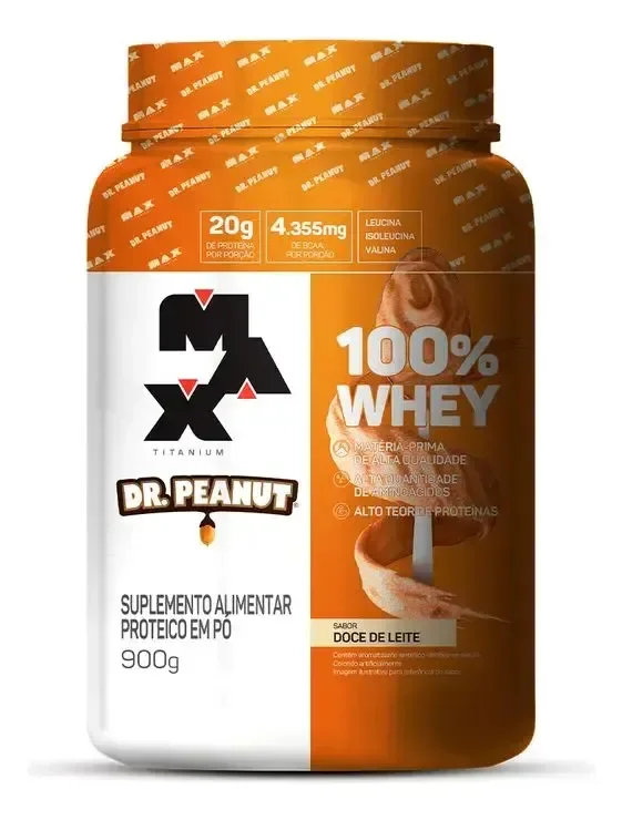 ✨Whey Dr Peanut 100% Concentrado 900g - Max Titanium Sabor Doce de leite✨️
