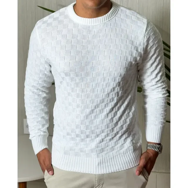 VÁRIAS CORES E ÓTIMAS AVALIAÇÕES 🤩 Suéter Masculino Lã Tricot Manga Longa Xadrez Blusa De Frio