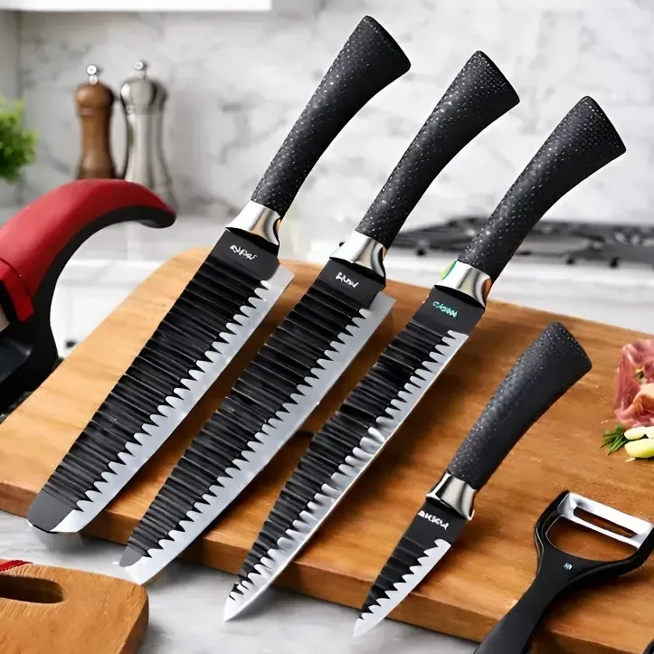Jogo De Facas Inóx Conjunto 8 Peças Kit Cozinha Churrasco Premium + tábua AQUATTRO