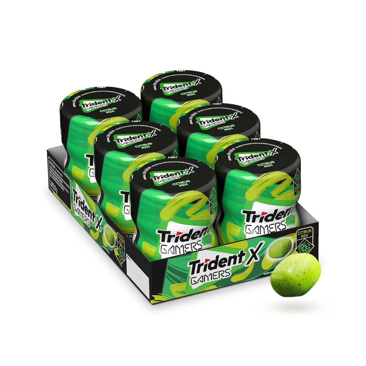 Chiclete Trident X Gamers Acid Berry - Caixa Com 6 Unid De 48,3g