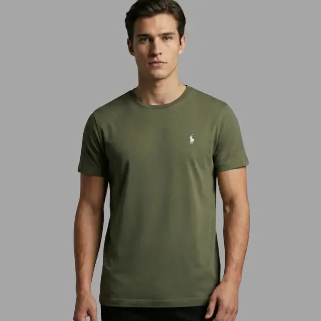 Camiseta Ralph Lauren Masculina Básica Lisa Verde Escuro