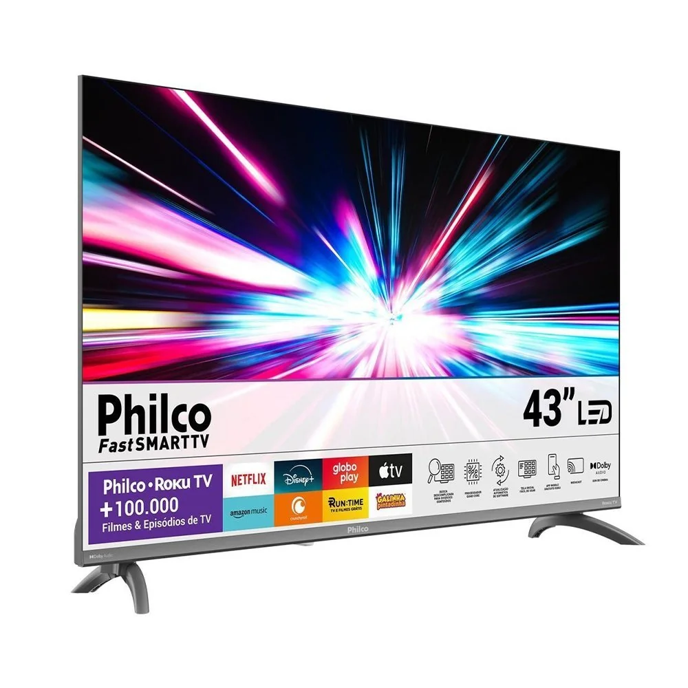 ✨Smart TV LCD LED 43" Philco P43CRA - Full HD com Wi-Fi, 2 USB, 3 HDMI, HDR10, Roku TV, 60Hz